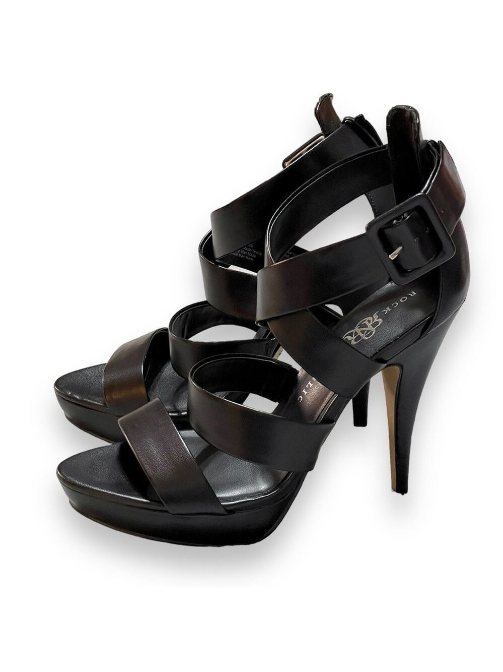 Rock & Republic Black Stiletto 5” Heel Sandals Criss Cross Ankle Strap Size 10M - Picture 2 of 9